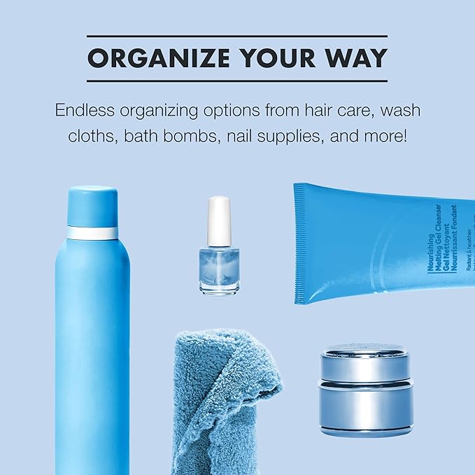 madesmart Two-Tier Bathroom Cabinet Organizer, Sliding Drawer Storage for Bottles, Sponges & Cleaning Supplies, Blue