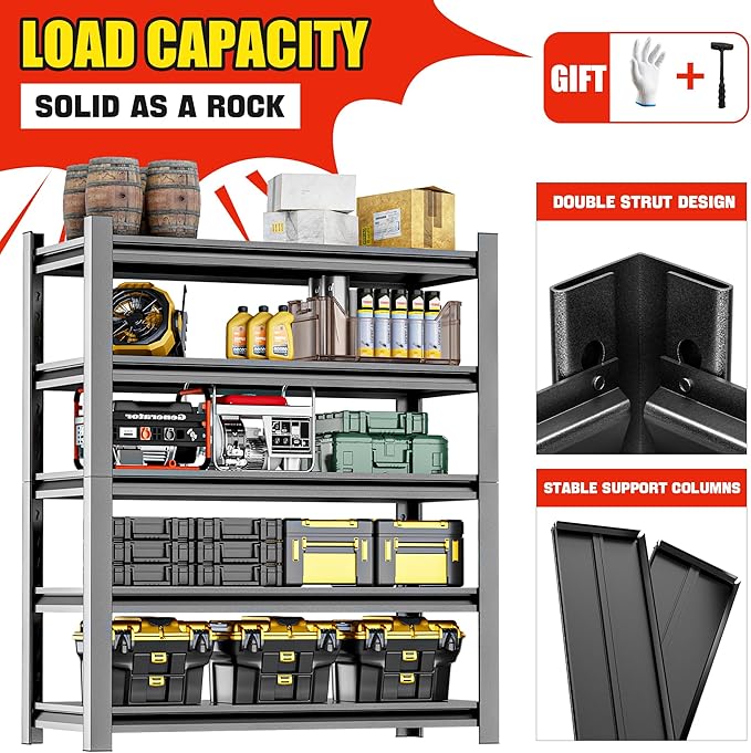 OLLRRACT Storage Shelving Rack - 5 Shelf Heavy Duty Garage Storage Shelf, Metal Shelving Organizer for Garage, Home, and Utility Rooms, Maximize Space with Easy Organization16 D x36 W x78 H