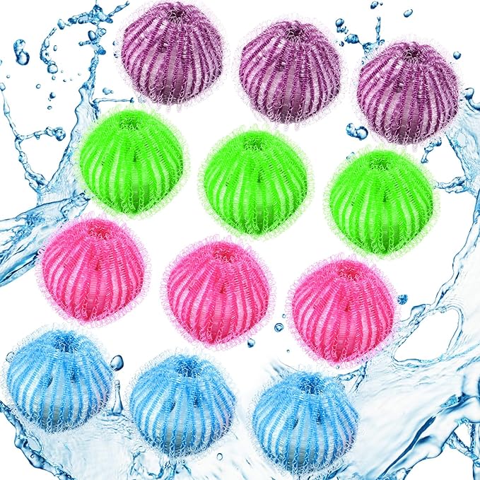 Blulu 12 Pieces Pet Hair Remover for Laundry Dryer Balls Reusable Washing Machine Hair Catcher Pet Dog Cat Catcher Lint Remover (Bright Color)