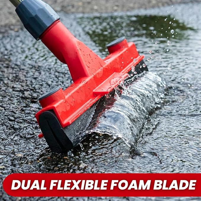 Floor Squeegee with 2 Replaceable Heads – 17'' EVA Foam Blade for Uneven Surfaces, 62'' Long Handle, Built-in Towel Clip, Non-Scratch Heavy Duty Squeegee Broom for Garage, Window, Tile, Patio & Shower