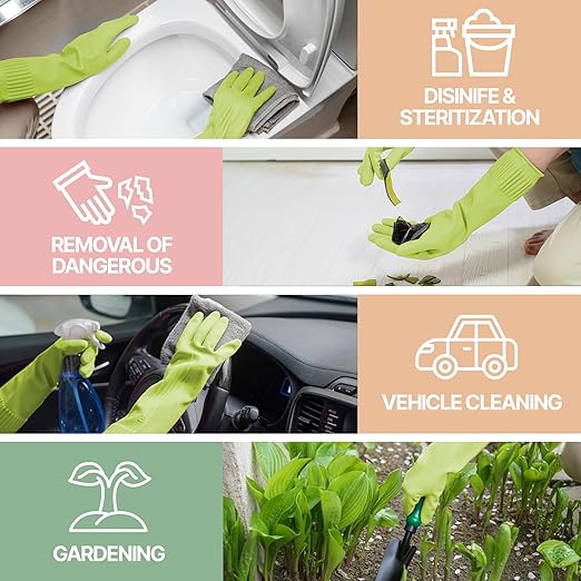 Reusable Waterproof Household Dishwashing Cleaning Rubber Gloves, Non-Slip Kitchen Glove (Green, Medium (Pack of 3))