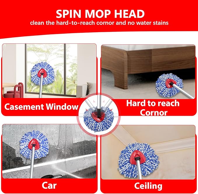 Spin Mop Replacement Heads Compatible with O Cedar RinseClean 2 Tank System,4 Pack Mop Refills Microfiber Mop Replace Heads,Deep Cleaning for All Flooring,Machine Washable and Easy to Install
