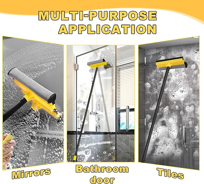 NEWE Window Squeegee with Extension Pole, 54.5 inches Car Windshield Washer Kit with Sponge, Extendable Shower Glass Cleaner Tool for Home Cleaning Mirror Auto Truck (Short Handle Included)