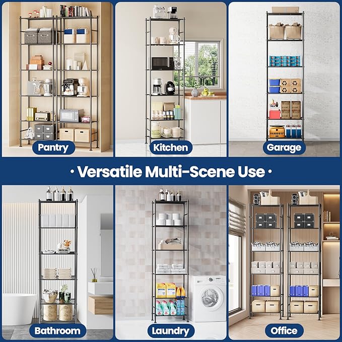 Abiglifty Storage Shelves, 6-Tier Metal Shelving, Closet Shelves with Adjustable Leveling Feet, Shelf Organizer for Kitchen, Pantry, Laundry