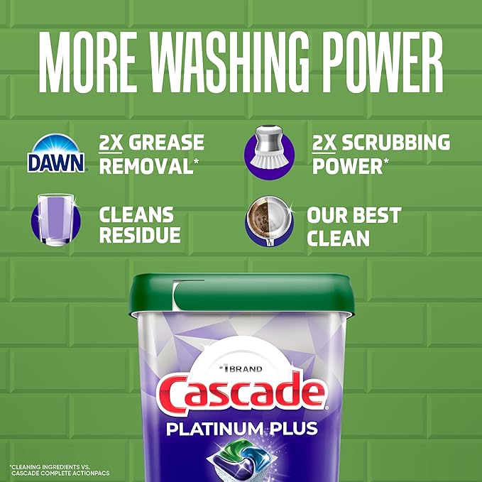Cascade Platinum Plus Dishwasher Pods, Dishwasher Detergent, Dish Detergent Soap, Fresh, 47 Count