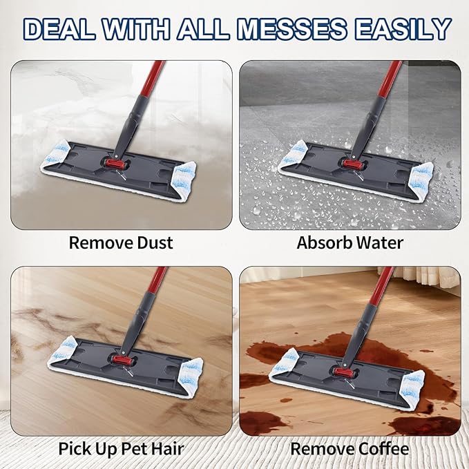 H2prO Mop Pads Replacements Compatible with Flat Mop System, Replace Mop Heads for Mop, Machine Washable Reusable Microfiber Pad Refills for Floor Cleaning (4 Pack)