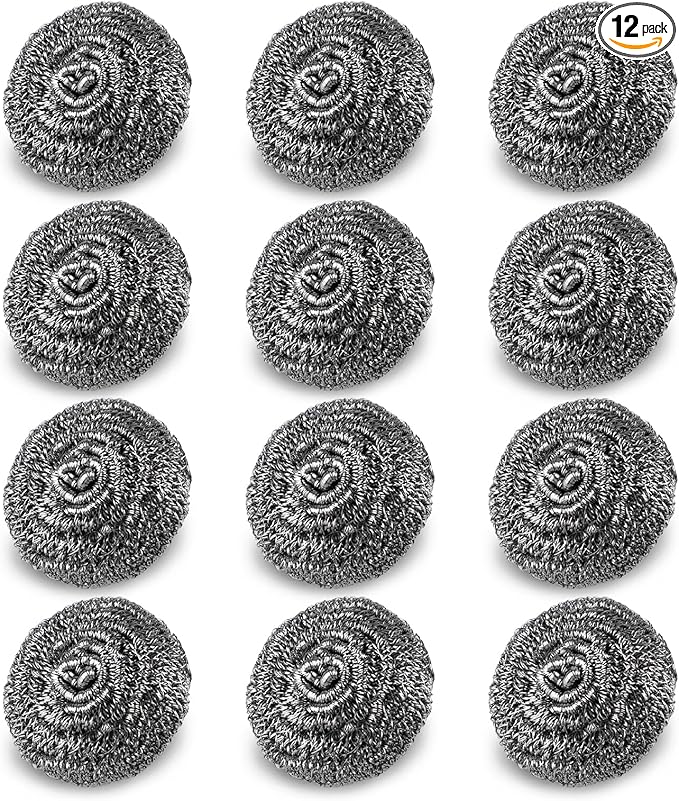 12 Pack Steel Wool Scrubber Pads, Stainless Steel Scrubber, Scrubbing Scouring Pad, Steel Wool Scrubbers for Pots and Pans, Stoves,Broiler Racks,Grills and More