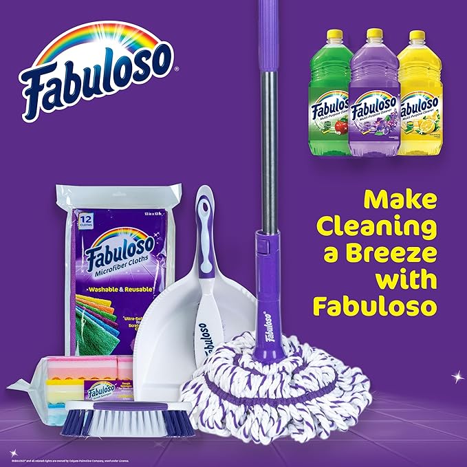 Fabuloso Brush and Dustpan Set, Compact Hand Broom Floor Sweeper with Snap-Together Storage and Hanging Hole, Quick Sweeping for Kitchen, Bathroom, Office and Car, White & Purple
