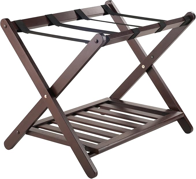 Winsome Remy Luggage Rack with Storage Shelf, for Guest Room, No Assembly, Cappuccino