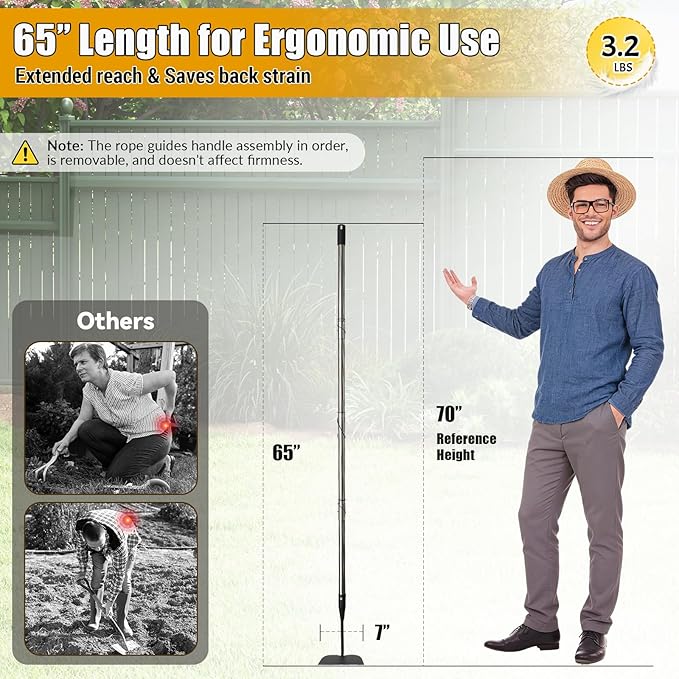 Garden Hoe Tool, 65 Inches Stainless Steel Long Handle Hoe Garden Tool, Garden Hoe for Weeding with 7-inch Wide Welded Blade, Garden Hoes for Weeding, Cultivating, Digging, Loosening, and Planting