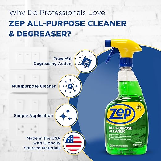 Zep All-Purpose Cleaner - 32 oz (Pack of 4) ZUALL324- designed to tackle tough grease dirt and grime throughout your home
