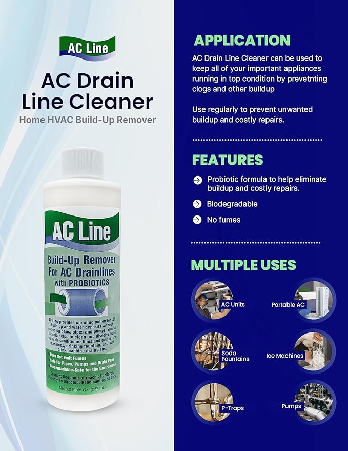 AC Drain Line Cleaner - 2 Pack / 6 Month Supply - Cleans HVAC drain lines, AC line cleaner, condensate lines, fountain drink drain lines and more