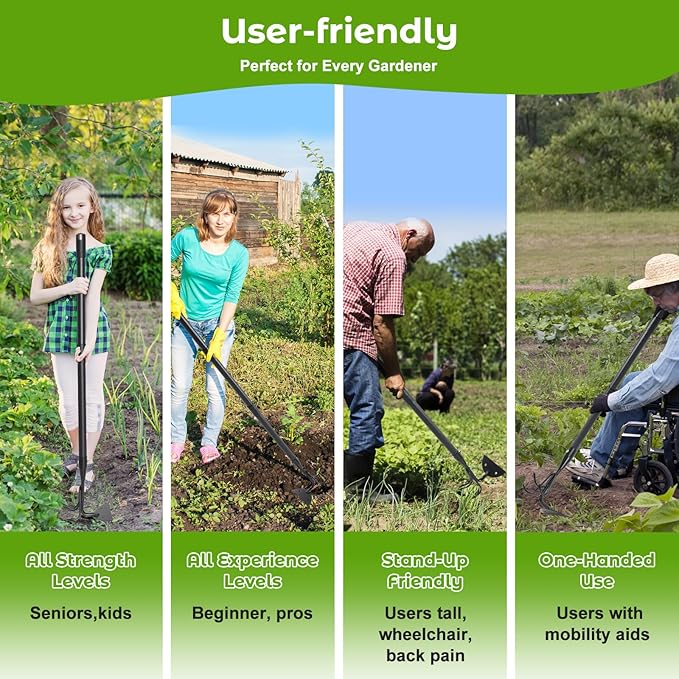 Lilyvane Garden Hoe, 2 in 1 Weeding Hoe and Cultivator Soil Tiller, 66" Long, Heavy Duty Hoe Garden Tool for Weeding, Loosening Soil, Cultivating, Gardening