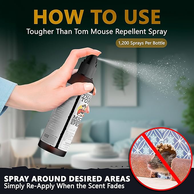 Tougher Than Tom Mouse Repellent Spray – 8 fl oz Premium Cinnamon and Peppermint Oil for Rodents – Effective Mouse Repellent Indoor – Mice Deterrent – All-Natural Formula