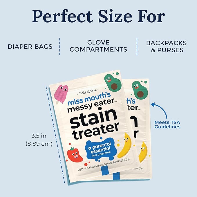 Miss Mouth's Messy Eater Stain Treater Wipes - 50 Pack Stain Remover - Newborn & Baby Essentials - No Dry Cleaning Food, Grease, Coffee Off Laundry, Underwear, Fabric