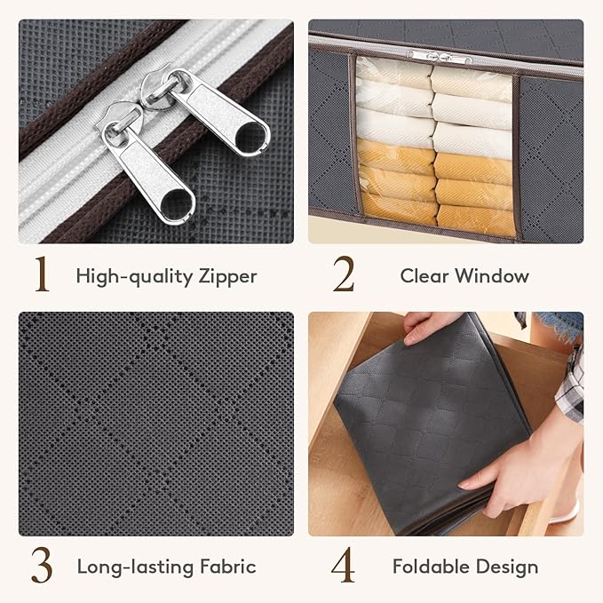 Lifewit 8 Pack 35L Clothes Storage Bins with Lids, Foldable Blanket Storage Bags with Zippers, Clear Window and Reinforced Handles, Closet and Organization for Clothing, Sweater, Comforter, Bedding