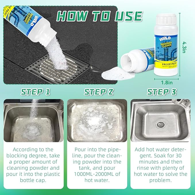 Drain Cleaner Powder, Wild Tornado Sink and Drain Cleaner Powerful Pipeline Dredging Agent, Kitchen Unblocker, Powder for Kitchen Toilet（6Pcs）