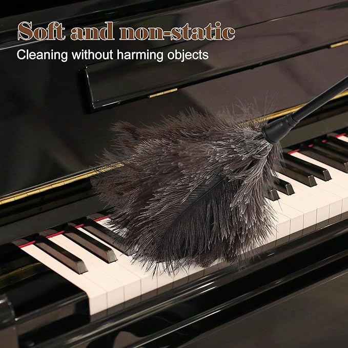 Natural Ostrich Feather Duster 14.9 inch Fluffy Mini Dusters with Plastic Handheld for Cleaning Car Keyboard Office 1 Pcs