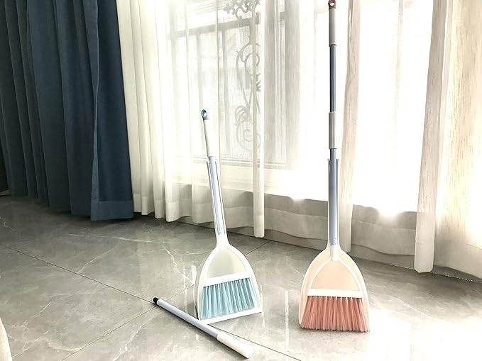 Mini Broom with Dustpan for Kids,Little Housekeeping Helper Set (White+Green)