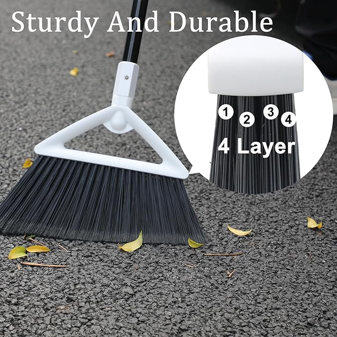 Heavy Duty Angle Broom 4 Pack - White Broom for Outdoor & Indoor, Garage, Driveway, Sidewalk, Kitchen & More, Long Handle
