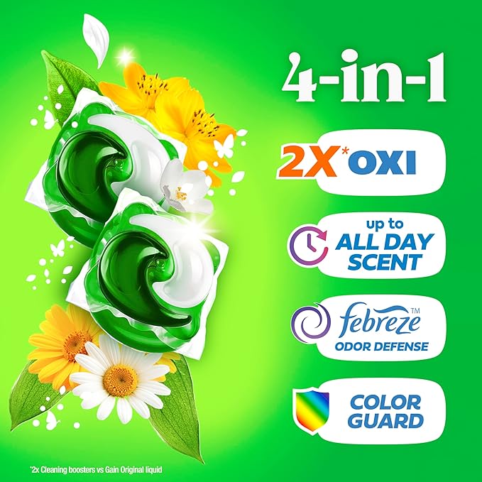 Gain Flings Laundry Detergent Pacs, 60 Count, Original Scent, with Odor Defense, concentrated laundry soap pacs