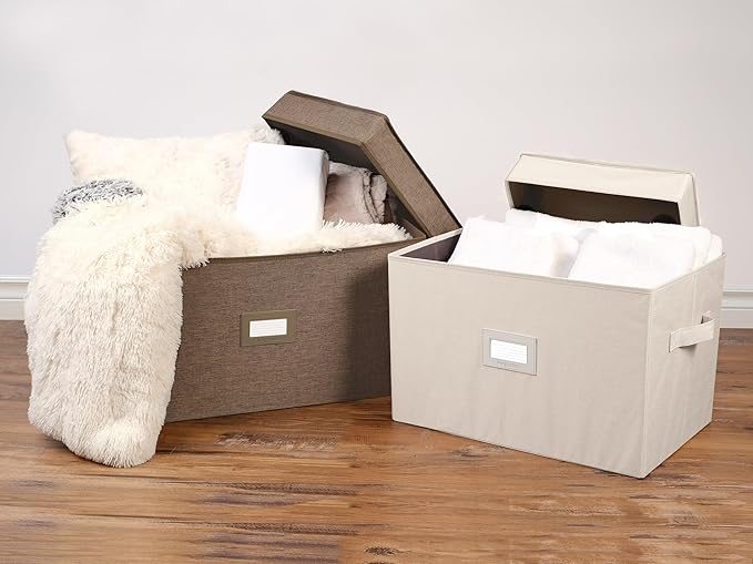 Covermates Keepsakes - Storage Box - Heavy Duty Polyester - Reinforced Handles - ID Window - Indoor Storage - Closet Storage, Beige Heather