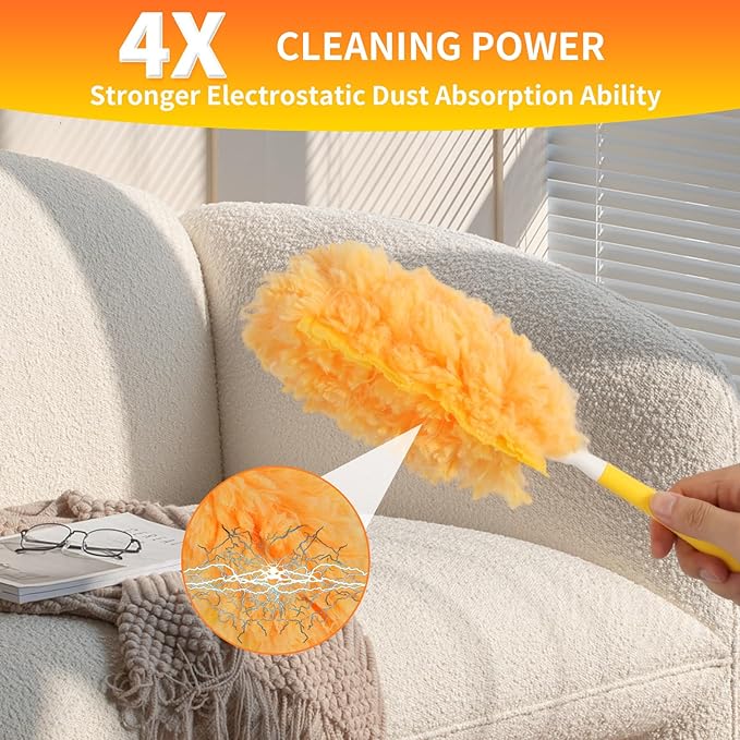 50 Count Larger Size Duster Refills for Swiffer Dusters with 1 Handle - Multi-Surface Feather and Microfiber Duster Disposable Alternative, Heavy Duty Cleaning Kit for Home, Furniture, Blinds and Vent