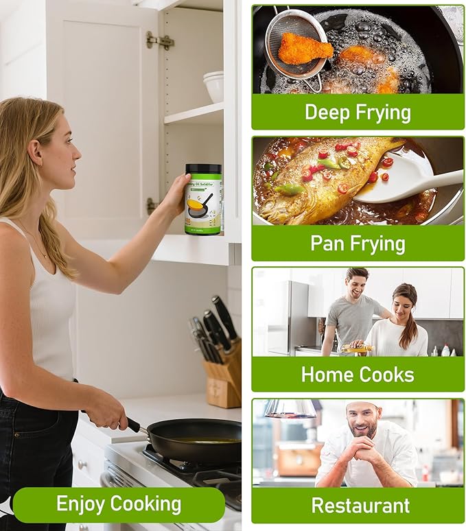 Cooking Oil Solidifier Powder, Solidifies Up to 80 Cups from Mess, 100% Plant-Based Used Oil Solidifying Powder, Grease Hardener Disposal for Kitchen