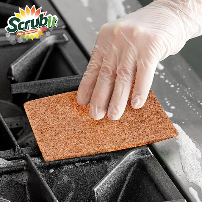 SCRUBIT 100 Pack Natural Scouring Pads - Heavy Duty Scrubbing Pads for Dishes - Non-Scratch - Reusable - Natural, Eco-Friendly, Biodegradable Sisal Brown Sponges for Dishes, Compostable