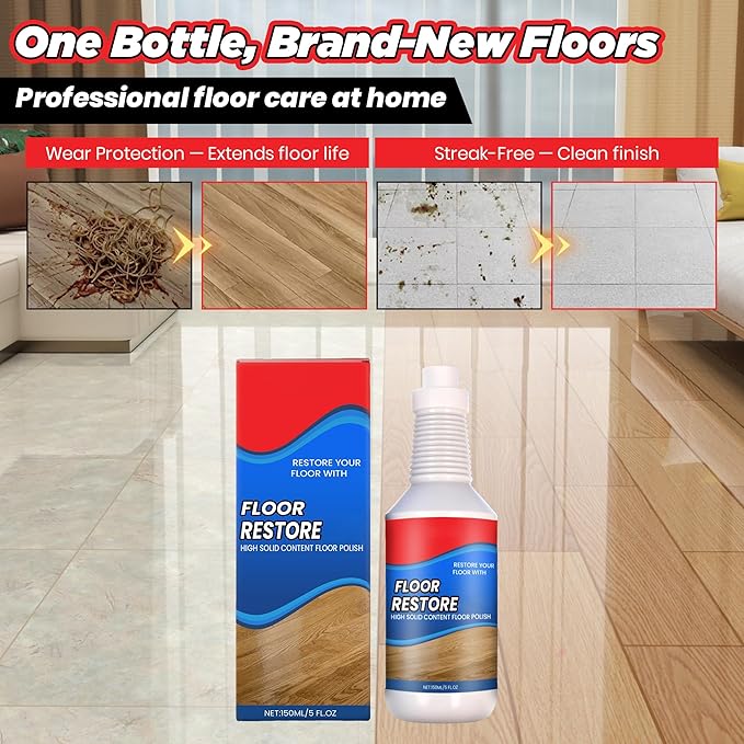 Floor Restore for Wood Floors: Floor Clean Restorer & Polish for Tile, Shine Wood, Laminate, Vinyl, Bamboo - Quick-Drying Flooring Protection Agent (2, 150 ml)