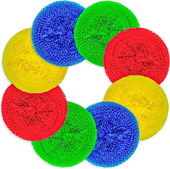 DecorRack 12 Mesh Scourers, Premium Non-Scratch Plastic Scourers, Stain Removing Cleaning Scrubber, for Kitchen Garage Bathroom (Pack of 12)