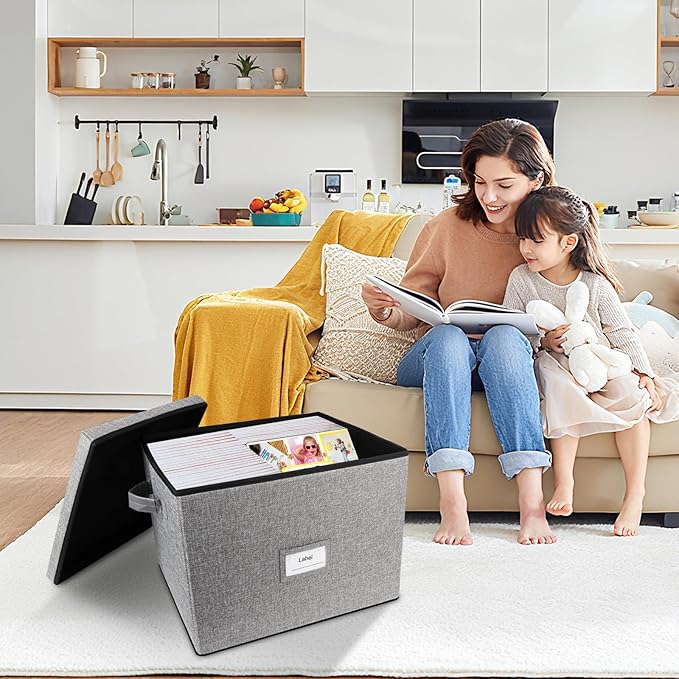 Lukeline Magazine Storage Box,Collapsible Fabric Magazine Holder with Handles, Stackable Magazine File Holder for Files, Books, Newspapers, Documents