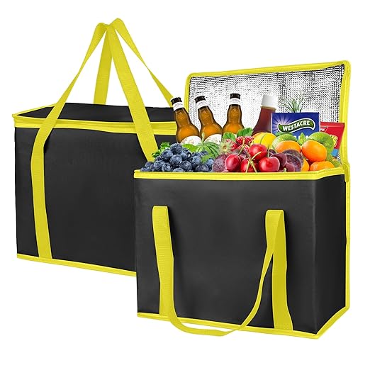 musbus 2-Pack extra Insulated Grocery shopping bag, large Green leaf, kitchen foldable reusable bags groceries,Sturdy zipper,Collapsible,tote,cooler, women,Durable carrier