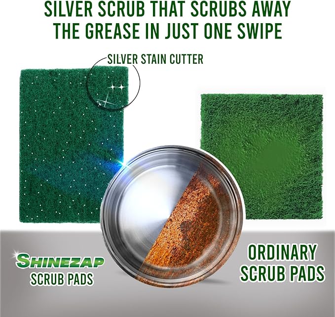 12 PCS Heavy Duty Scour Pads, Non Abrasive Green Nylon Reusable Scrub Pads for Kitchen, Sink, Dishes, Garage and Multipurpose Cleaning