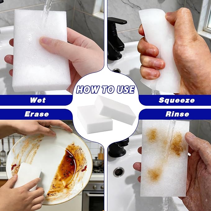 50 Pack Magic Cleaning Sponge Erasers, Non-Scratch Melamine Sponge Bulk Multi-Surface Cleaner Melamine Foam Cleaning Scrubber Pad Sponges for Household Wall Shoes Bathtub Door Shower Bathroom Kitchen