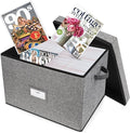 Lukeline Magazine Storage Box,Collapsible Fabric Magazine Holder with Handles, Stackable Magazine File Holder for Files, Books, Newspapers, Documents