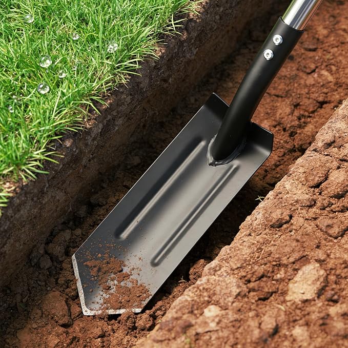 Stainless Steel Trench Shovel,4-Inch V-Shape Narrow Trenching Spade–Heavy Duty Professional Garden & Landscaping Tool with 60-Inch Adjustable Long Handle &Foot Pedal for Digging,Edging,and Entrenching