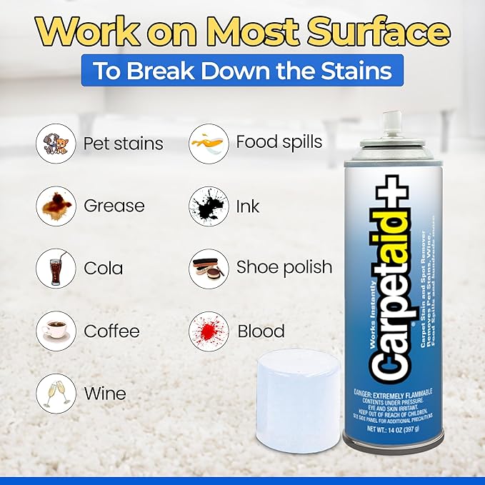 Carpet Aid Spot & Stain Remover, Removes Oil, Grease, Ink, Coffee, Pet Urine & Lipstick from Carpets, Rugs & Upholstery 10 Pk