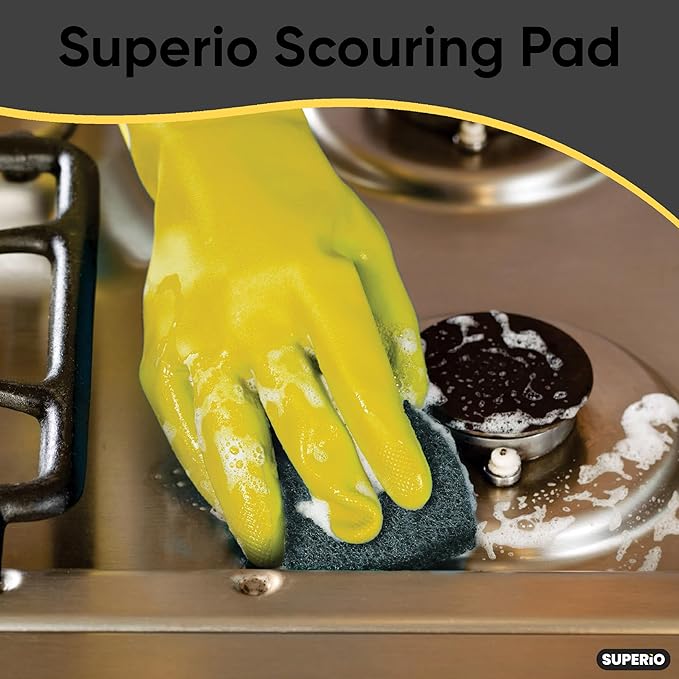 Scouring Pad Non-Scratching Scrubber Non-Scratch Cleaning Scrub Pads Heavy Duty Scouring Pad Reusable Kitchen Scrubbing Pad Pack of 3 Green, by Superio