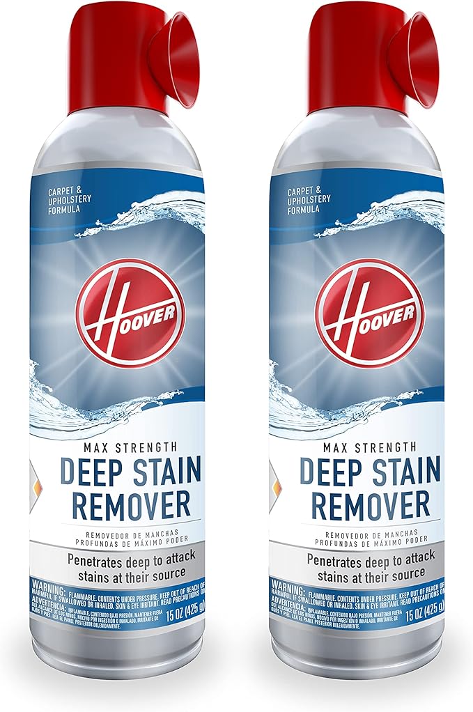 Hoover Max Strength Deep Stain Remover Aerosol Spray, 15 oz., 2 Pack, Fresh Scent, Max Strength Carpet and Upholstery Spot Cleaner Spray, Pair with Hoover Carpet or Spot Cleaner