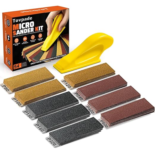54PCS Premium Micro Sander, Detail & Mini Sander Block – Precision Small Hand Sanding Tool, 80–800 Grit Sandpaper Kit, 3-in-1 Set for Wood, Crafts, Furniture, Tight Spaces & DIY Projects