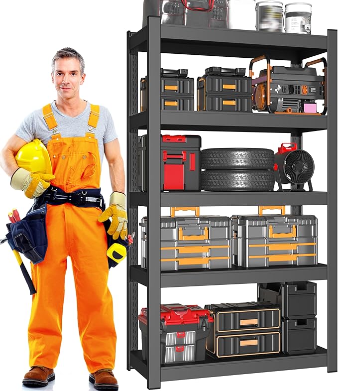 5-Tier Storage Shelves Heavy Duty Black 16" D x 36" W x 71" H, Adjustable Utility Rack Shelf, 3000 lbs Capacity, Storage Organizer for Garage, Home, Bathroom, Laundry, Storage Rack