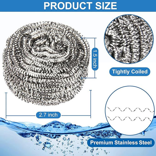 10 Pack Stainless Steel Scrubber, Steel Wool Srubber for Scouring Stubborn Messes from Pots and Pans, Stoves,Broiler Racks,Grills and More