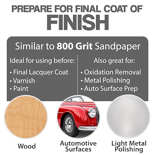 6" X 9" Non-Woven Grey Scuff Pads for Paint Prep, Very Fine Finishing Pads for Wood, Metal, Smoothing Surfaces Before Final Finish, Oxidation Removal, Restore Shine - 800 Grit - 10 Pack (Gray)