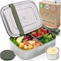 Everusely - Bento Box - Sage, 60oz / 1.8 L - Extra Large Stainless Steel Lunch Box + Leakproof Condiment Container - 3 Compartment Snack Organizer for On the Go Meals - Freezer & Dishwasher Safe
