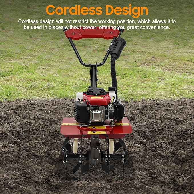 4-Stroke 63CC Gas Powered Tiller Cultivator Garden Yard Rototiller Tilling Tool Gas Tiller- Ideal for Garden, Lawn, Soil Cultivation, Weed & Digging