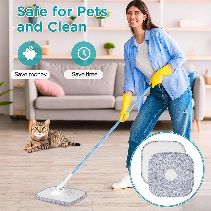 10 Pack 8.6" Square Microfiber Mop Pads Refills, Machine Washable, Highly Absorbent, Compatible with for True & Tidy Spin Mop and Most Square Spin Mops & Bucket