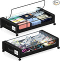 Under Bed Storage with Wheels, 2 Pack Under Bed Storage Containers with Dividers & Clear Lids, XXL 65L Under the bed storage Organizer Bins, Underbed Storage with Wheels for Clothes (Black, 2 Pack)