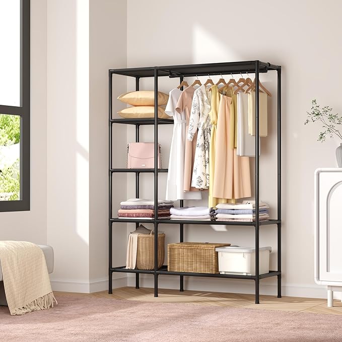 Dttwacoyh Portable Closets for Hanging Clothes, Clothing Rack with Shelves,Easy to Assembly,Suitable for Cloakroom,Bedroom,Living Room,etc.Black