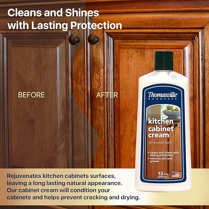 THOMASVILLE KITCHEN CABINET CREAM - Multisurface Wood Cleaner and Polish Furniture Quick Shine Restorer Protector Kitchen Cabinets Surface Cleaner House Cleaning Supplies Home Improvement, 12 Oz